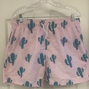 Men's Pink Cactus Print Hybrid Shorts with Drawstring